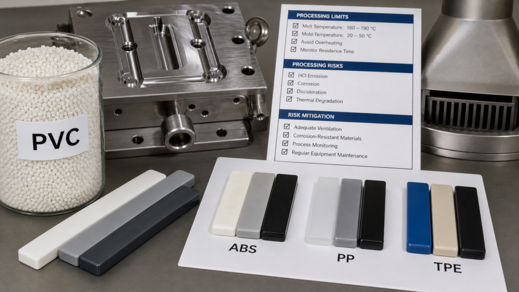 Checklist voor risico’s bij de verwerking van PVC-granulaat voor spuitgietmatrijzen en alternatieve materiaalmonsters van ABS, PP en TPE