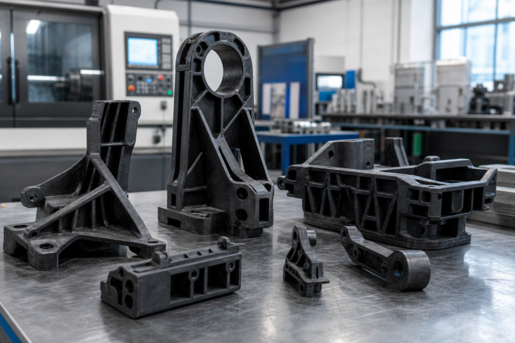 Overzicht van meerassige CNC-bewerking met precisie-kunststofonderdelen, opspanningen en complexe bewerkingsopstellingen