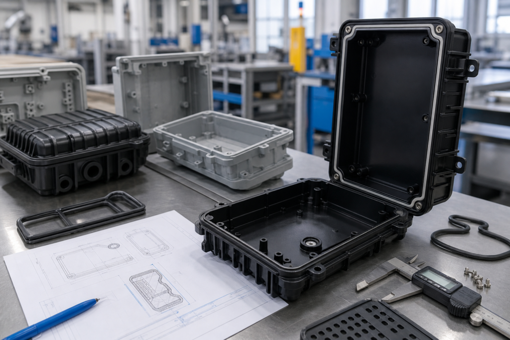 Kunststofproductie voor telecommunicatieapparatuur met behuizingsonderdelen voor buitengebruik en instrumenten voor technische beoordeling
