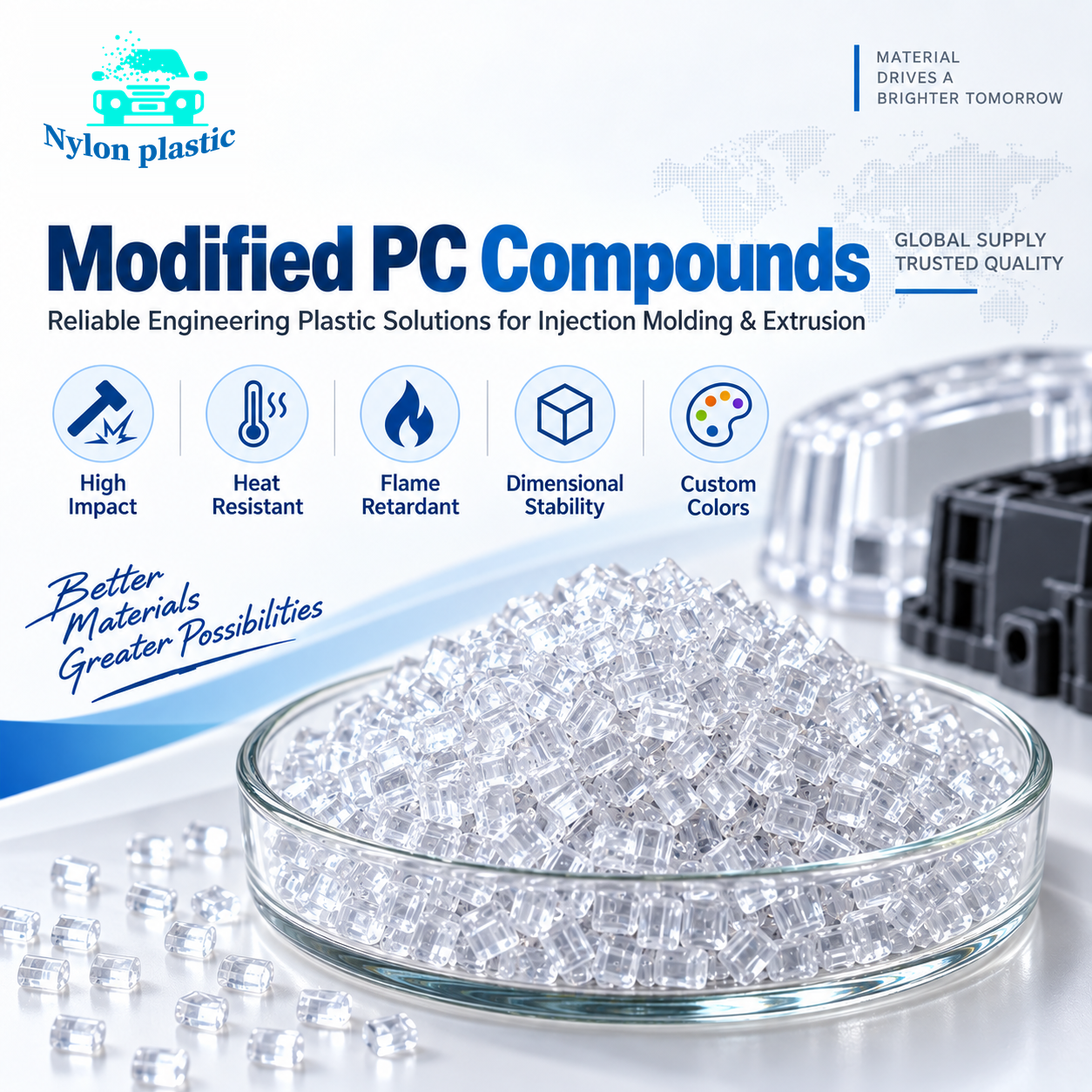 PC material 1 — Nylon Plastic PC polycarbonate compound pellets material overview — Nylon Plastic