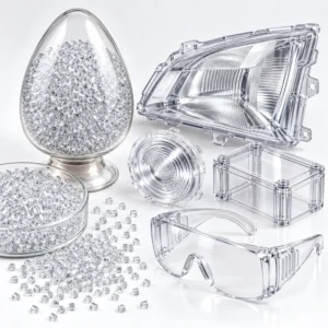 Polycarbonate pellets and example transparent molded components